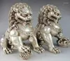 Figurines décoratives 12 12cm chinois Silver Guardian Lion Foo Fu Dog Statue