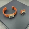 Naturalerzkristall -Lederarmband Ring Set Exquisites modem handgefertigtes Strass -Armband -Schmuck Geschenk für Frauen 240429