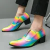 Sıradan Ayakkabı Renkli Yükseklik Artış Erkekler 38-46 Noktalı Ayak Parçası Deri Düğün Yüksek Topuklu Balo Elbise Slip-On Ziyaret Tesisatı
