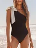 Frauen Badebekleidung Peatan schwarz eine Schulter ein Stück Badeanzug Frau 2024 Neue Braut Weißer Badeanzug Damen koreanische Badebekleidung Style Beachwear Y240429