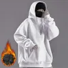 Ninja Neck Hoodies Adam Sonbahar ve Kış Polar Sweatshirt Hip Hop Katı Uzun Kollu Kapşonlu Cep gevşek kapüşonlu Y2K Giyim Erkekler 240430