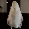 Свадебные вуали Роскошная невеста кружевная вуали Женщины бакалавриат из тюля с белой жемчужиной для девочек Пографии