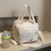 Diaper Bags Cute Bear Flower Embroidery Pattern Baby Beige Cotton Fabric Zipper Diaper Handbag New Luggage Bag d240429