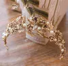 Vintage barokowy złoty liść perłowy Tiara Bridal Crystal Crown Hairband -Fair Pała winorośna
