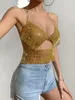 Damestanks Sexy Zie via Gold Chainmail Rhinestone Coreset Crop Top Vrouwen Zomer Halter Tank Gliter worden Nachtclub Beach Party Outfit