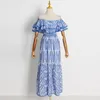 411 XL 2024 Milaan Runway Dress Spring Summer Mouwloze gele witblauwe jurken Damesjurk Mode Hoogwaardige Boka