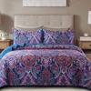 Cotton Bedspread Quilt SetsReversible Patchwork Coverlet Set Green Floral Pattern Queen Size 240424