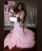 Sparkly Pink Mermaid Long Evening Birthday Gala Dresses for Black Girl Plus Size Gillter Diamond Velvet Prom Gown 2024