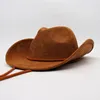 Berets khaki suede Western Cowboy Hat Men Men Classic Имитация шерстяные джазовые шляпы для женщин на открытом воздухе унисекс