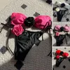 Swimwear pour femmes Sexy Bikini Set Beach tenue avec des fleurs 3D Fleurs à lacets à lacets floraux Patchwork Briefs