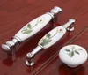 96mm rural ceramic furniture handles white green porcelain kitchen cabinet drawer s knobs silver chrome dresser door handles6099385