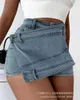 Kvinnors jeans wepbel 2024 hög midja kort oregelbunden bred ben denim byxor sommar kjolade leggings shorts kjolar