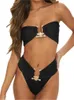 Swimwear féminin Sexy Black Bikini 2023 Femme Femme Bandeau Push Push Up Luxury Solide Solide Swimwear Brazilian Bassilian Bathing mail Swimsuit Y240429