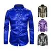 Camisas casuais masculinas de manga comprida camisa de lantejoulas coloridas lapel dança de lapela slim fit for club