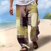 Summer Mens Long Pants Beach Casual Fashion Drawstring Elastic Midja 3D Tryckt Stripe Pattern Print 240417