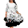 Casual Dresses Midi Dress For Women Elegant Print With 3/4 Sleeves A-line Silhouette Streetwear Or Summer Events