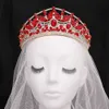 Tiaras 5 Colors Elegant Red Crystal Tiara for Women Wedding Party Robe Luxury Fashion Queen Bridal Bride Blue Rhinestone Crown