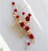 Jonnafe Red Rose Floral HEDpiece dla kobiet Prom Rhinestone Bridal Hair Combies Handsoria ręcznie robione biżuteria do włosów ślubnych Y190513027770592
