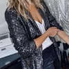Women's Jackets Solid Color Cardigan Chic Sequin Lapel Office Work Jacket Open Front Coat Stylish Clubwear For Casual Formal