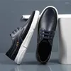 Casual Shoes Yomior Spring Summer Fashion Soft Leather Men Lace-Up Loafers Flats Work Breathable Sneakers Black Blue