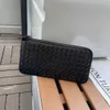 Vävd dragkedja handbagnew highend fårskinn långt klipp multifunktionellt korttelefon plånbok gjord av äkta läder 240305