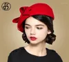 FS Elegant 100 Wool Felt Fedora Blanc Black Ladies Rouge Chaps Red Fascinateurs de mariage Femmes Bowknot Berets Caps Pillbox Hat Chapeau12962536273