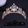 Tiaras Elegant Korean AB Pink Red Crystal Tiara Crown Women Girls Party Wedding Princess Rhinestone Bridal Crown Hair Jewelry