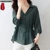 Camicette da donna S-3xl Office Lady Shirts 2024 Autunno Autunno Basic Wort Women French Design French Design Solid Vintage Button Shirt PEPLUM TOP