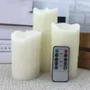 Set of 3 Flickering Pillar LED Candle Light Remote control w/Timer Dripped Paraffin Wax Swinging Dancing wick Home Decor-Amber 240416