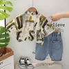 Clothing Sets Western Baby Boys Boutique 2024 Korean Letter Printed Turn-down Collar Short Sleeve Shirts And Shorts Boy Outfit Set