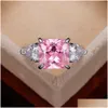 Solitaire Ring Trendy Luxury White/Pink/Yellow Square Cz Wedding Bands Womens Rings Engagement Party Elegant Female Cessories Jewelr Dhfcl