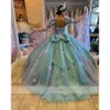 Quinceanera Prinzessin Kleid Schatz Ball Kleider Perlen -Promi -Partykleider 3d Blumen Abschluss Laternenhülle Vestido de 322 S s