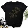 Koszulka damska Plus size Maycaur Nowy mody Gold Rose Print Women T-shirt Harajuku krótkie rękawowe T-shirt swobodne O-Neck Top Black T-Shirtl24029