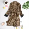 Women's Sleepwear Fashionable And Comfortable Leopard Print Lace Trim Pajama Set With Three Pieces Hanging Bag