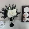 VASEDEDICORATIVE装飾的な人工花の偽の花ガラス花瓶の真珠チェーンフェイクシルクダイニングテーブルポーチの装飾