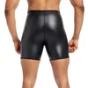 Shorts masculinos de couro pu da cintura elástica rave calças curtas homens masculino coloração sólida calça fitness streetwear s-4xl