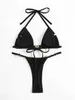 Kobiety stroje kąpielowe Seksowne czarne trójkąt bikini kobiety błyszczące stringi g-string stroje kąpielowe 2 sztuki Bra Metties Zestaw Kąpiel Suit Micro Swimsuit 2023 Y240429