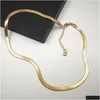 Chains Fashion Golden Black Flat Snake Chain Herringbone Choker Necklace For Women Gifts Stainless Steel 5Mm 15.7Add4Cm Drop Deliver Dhtxn