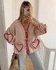 Frauenpolos Retro Womens Loose Heart Bag Shirt 2024 Mode Womens Casual V-Ausschnitt Bow Womens Wearl2405