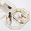 Cosmetic Organizer Glass storage tray desktop decoration luxury gold jewelry and cosmetics organizer makeup box Nordic vintage Q240429