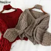 Women's Sweaters Neoe Winter Twist Pull Sweater Womens Knitted Long sleeved V-neck Crop Sweater Top Korean Y2K Sling Jumper Pull WomensL2404