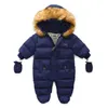 Rompers Children Winter Jumpsuit Fell Kapuze Baby Girl Boy Snowsuan russischer Kinder -Oberbekleidung Eifer mit Handschuhen Drop Lieferung Kinder DH38T