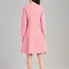 Casual Dresses Fashion Pink High Quality Tweed Dress Female Luxury Nail Drill Small Fragrance Long Sleeve Elegant Black French Women's