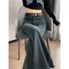 Damesjeans 2024 Vintage Flare Women Koreaans slanke hoogbouw veelzijdige stretch High Taille Horseshoe Pants Y2k retro blauwe broek