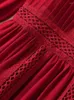 Robes décontractées seqinyy élégante robe rouge midi summer fashion design women piste lace lace creux out plied a-line fête high street