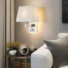 Vägglampa e27 nordiskt enkelt tyg kvadrat hemljus vardagsrum sovrum sovhuvud korridor med roterande switch dekorativ