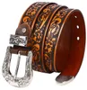 Mode Two Tone Luxury Cowboy Cowgirl Wtern Tooled Floral Prossed Grain äkta Cowhide Läderbälte för män Women3676547