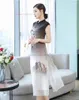 Ethnische Kleidung 2024 Chinesisch Verbesserte Qipao -Kleid Vintage Chiffon Cheongsam National Blumendruck Gradientenfarbe Abend Bankett