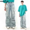 Jeans folggy y2k reddachic para homens rasgados com pernas largas calças de tamanho grande casual solto 90s street vintage calça de hip-hop elegante 240425