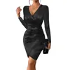 Casual Dresses Womens Long Sleeve Bodycon Wrap V Neck Mini Short Dress Clubwear Gifts Dropship
